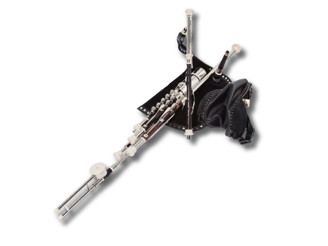 A finished set of uilleann pipes by BC Childress